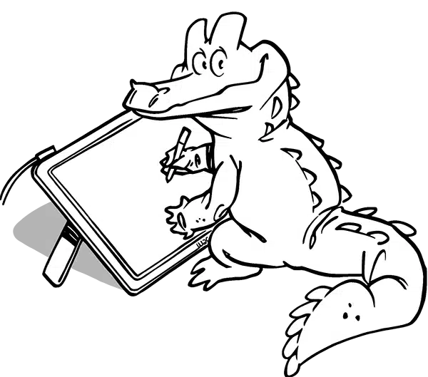 guillaume mazurage crocodile écriture tablette noir et blanc
